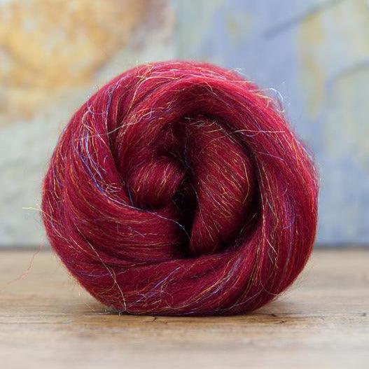 Glitzy Ruby Merino Roving / Top - Mohair & More