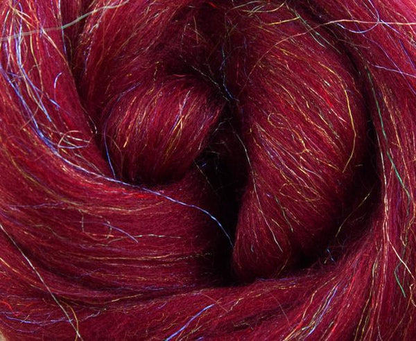 Glitzy Ruby Merino Roving / Top - Mohair & More
